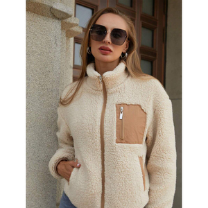 Chaqueta de Forro Polar para <span class=keywords><strong>Mujer</strong></span>, Cálida, de Color Sólido, con Cierre, para Otoño e Invierno, Informal, para Uso Diario, con Bloques de Color - Product Image 1