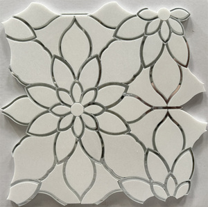 Thassos và khảm đá cẩm thạch màu xanh sông với đồng thau Inlay Casablanca mô hình gạch đá tự nhiên cho tường và sàn trang trí - Product Image 2
