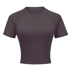 Toptan ucuz bahar-yaz 2024 niş kırpılmış t-shirt kadın raglan kollu ince kısa kollu