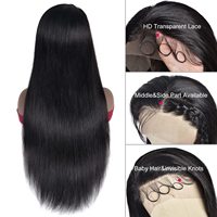 Perruque en cheveux humains lisses et brillants, couleur noir de jais, cheveux vierges péruviens, bonnet en dentelle complète HD pour les voyages et les vacances