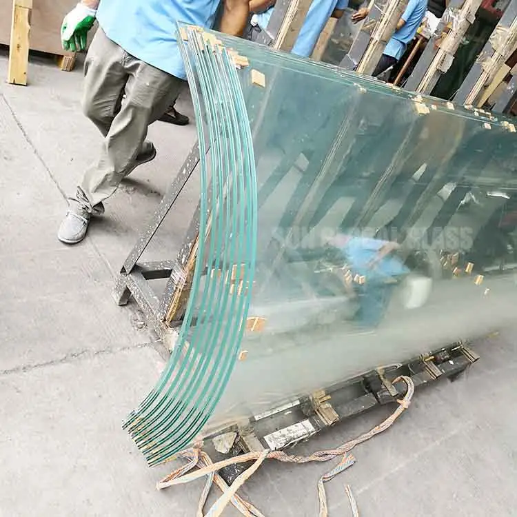 13.52mm Ultra Clear Curved Tempered Laminated Glass 6+1.52+6mm PVB Bend Toughened Low Iron PVB Laminated Glass