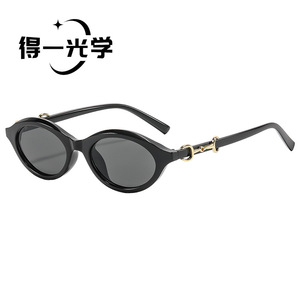 Oval Frame <b>Sunglasses</b> Black UV400 Women's Sun Protection - Product Image 1