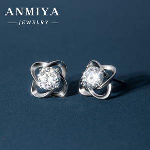 Pendientes <span class=keywords><strong>de</strong></span> Plata <span class=keywords><strong>de</strong></span> Ley S925 con Moissanita <span class=keywords><strong>de</strong></span> Corte Redondo, Diseño Deslumbrante <span class=keywords><strong>de</strong></span> Trébol <span class=keywords><strong>de</strong></span> Cuatro Hojas, Exquisita Joyería Fina para Novia, Regalo - Product Image 3