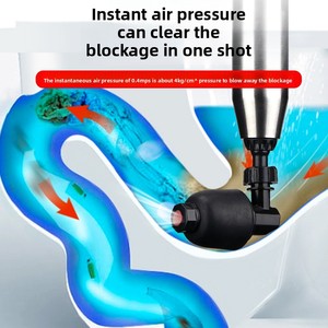 Déboucheur de toilettes puissant en acier inoxydable, déboucheur de tuyaux pneumatique haute pression, kit d'outils de débouchage à air comprimé - Product Image 2
