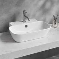 Vasque à poser moderne en céramique blanche de 16 pouces avec trou pour robinet pour salle de bain, faible MOQ usine (10 pièces)