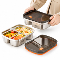 Boîte à lunch réutilisable en acier inoxydable 304, compartimentée, pour préparation de repas, 2 ou 3 compartiments avec couvercle ventilé, pour le bureau et l'école