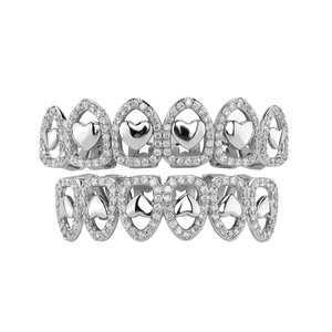 เครื่องประดับฮาโลวีนขายส่ง ชุบทอง เงิน สีเมทัลลิก สไตล์ฮิปฮอป ทองเหลืองและเพชรซิร์คอน ชุดกริลล์รูปหัวใจแบบโปร่ง 6 ชิ้น - Product Image 1