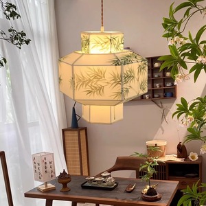 Lanterne à motif de bambou de style Zen chinois, lampe suspendue LED E27 pour salle de thé, restaurant, salle privée, salon, bureau - Product Image 3