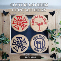 Jetons de boisson en bois de hêtre de style art populaire imprimés personnalisés et pièces de monnaie en bois pour restaurants Technique polie