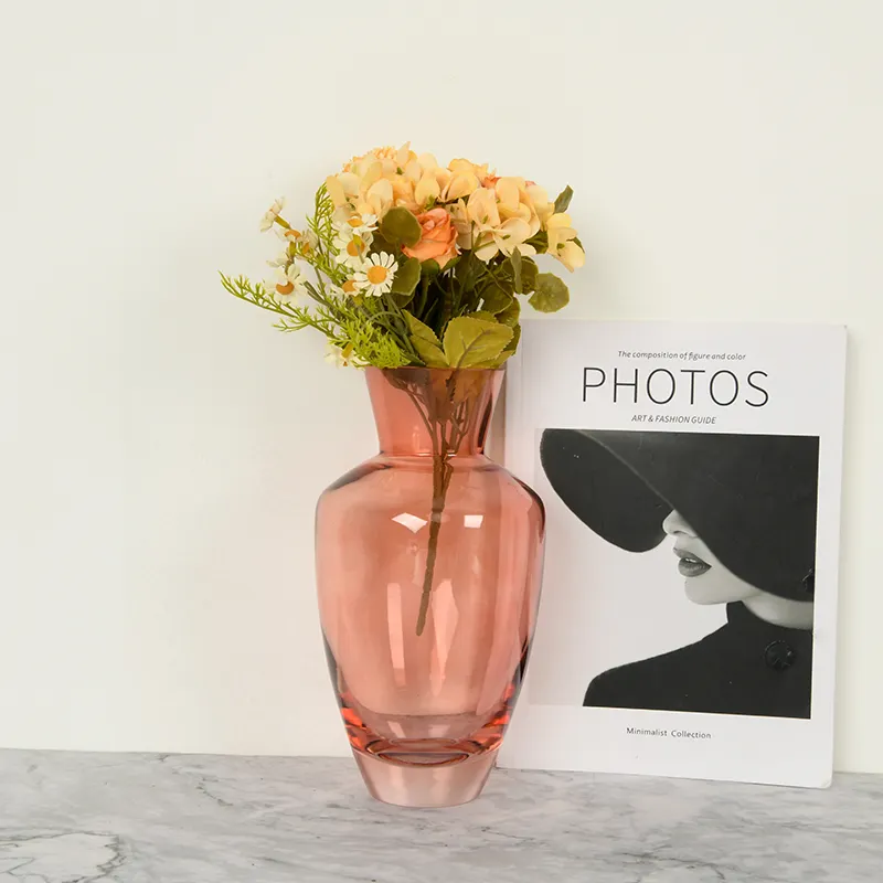 Florero de cristal con forma creativa de tendencias 2024 para el hogar, centros de mesa de boda, adorno de deroravita (rosa)