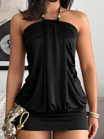 GX26476 Modische Sommer-Damenkleidung Boutique Sexy Streetwear Ärmelloses Neckholder-Nachtclubkleid Einzigartiges Super-Mini-Kleid