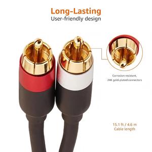 <span class=keywords><strong>Cable</strong></span> de <span class=keywords><strong>Audio</strong></span> Analógico de 2 RCA para Amplificador, Altavoces Activos y <span class=keywords><strong>Subwoofer</strong></span> con Conectores Chapados en Oro, 15 Pies, Modelo Negro PBH-20218 - Product Image 4