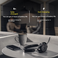 Casque d'ordinateur stéréo Jabra Evolve2 65 MS noir avec suppression du bruit pour le service client, les réunions de bureau, l'apprentissage à distance, micro inclus