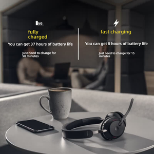 Auriculares <span class=keywords><strong>Jabra</strong></span> Evolve2 65 MS Estéreo Negros para Computadora con Cancelación de Ruido para Servicio al Cliente, Reuniones de Oficina, Aprendizaje Remoto, Micrófono - Product Image 3