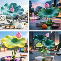 Oriental Zen Umweltfreundliche Fiberglas-Cartoon-Riesen-Lotus-Dekoration, individuelle rosa Seerosenblatt-Skulptur, buddhistische 3D-Liebesfigur