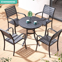 Modernes Restaurant Esszimmer Set Outdoor Garten Kunststoff Holz möbel 4 Sitz Patio Aluminium legierung Tisch und Stuhl