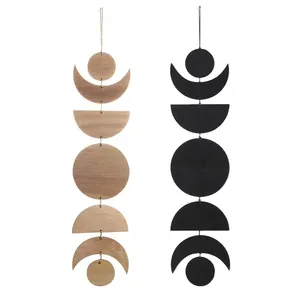 Moon Cycle Wall Art Decorative Moon Sun Phase Sign Ornaments Boho Wooden Wall Hanging Bohemian Decor for Bedroom Living Room