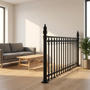 Rampe d'escalier de balcon en fonte robuste Black Diamond, finition gris moderne ultra-polie par sablage, panneau de fonderie CI - Product Image 1