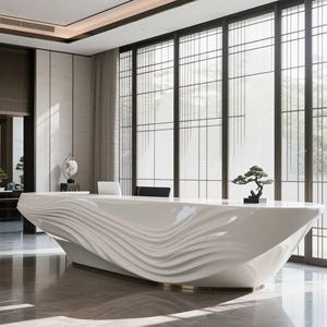 Mostrador de Recepción Extensible Moderno de Color Blanco, Diseño Ondulado, Acabado Brillante, para Oficina, Hotel, Centro Comercial - Product Image 1