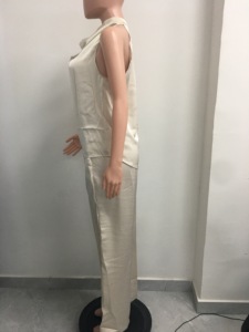 Mode féminine printemps/été, nouvelle arrivée, pantalon long sans manches à coupe décontractée, ensemble en satin 2 pièces, tendance - Product Image 6