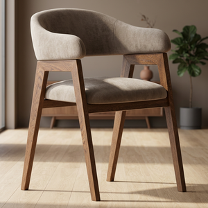 Modern Durable Upholstered <b>Dining</b> Chair Wooden Legs Rattan Velvet Seat Midcentury Design NYXORA ATELIER for Home Office Hotel - Product Image 3