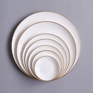 Fornitura di fabbrica Off-bianco ceramica rotonda oro bordo piatto <span class=keywords><strong>porcellana</strong></span> ceramica bistecca piatto per cena <span class=keywords><strong>Set</strong></span> per il matrimonio e Renstaurant - Product Image 6