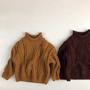 Maglione a collo alto per bambini in cotone invernale tinta unita per bambini a collo alto marrone all'ingrosso - Product Image 4