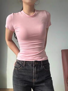 OEM personalizado fabricante básico Y2k de lujo sólido Casual corto bebé camisetas de verano ajustado suave algodón <span class=keywords><strong>camiseta</strong></span> de las mujeres - Product Image 6