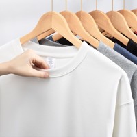 Kaos Crew-Neck Unisex Warna Solid, Bahan Campuran Katun, Model Longgar dan Santai, Ukuran Besar, Gaya Eropa Amerika, Dua Sisi, Musim Semi