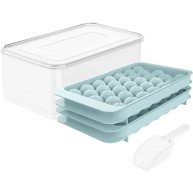 Plastic 2 Ice Cube Tray Mold And 1 Ice Bucket Box And 1 Ice Scoop Set