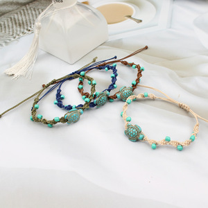 Cuerda de mano de tortuga turquesa hecha a mano estilo vacaciones en la playa de nuevo estilo. <span class=keywords><strong>Es</strong></span> una pulsera de pareja ajustable - Product Image 2