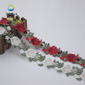 Tela bordada borde Dedigns malla de malla <span class=keywords><strong>Rosa</strong></span> bordada encaje embellecedor para la decoración del vestido - Product Image 2