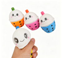 Jouet Squishy TPR en forme de tasse de thé au lait colorée et mignonne, rempli de farine de maltose, avec visage adorable, balle anti-stress à rebond lent, jouet de décompression