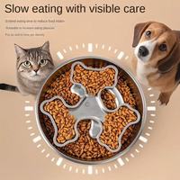 Bol de nourrissage lent portable en acier inoxydable Petop Factory, design os, rotatif, anti-étouffement, antidérapant, pour chien