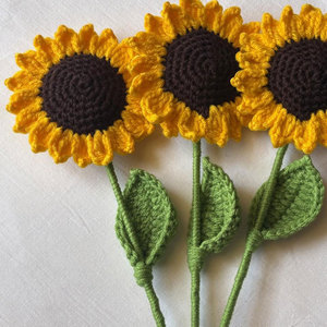 Handmade Crocheted Sunflower <b>Artificial</b> <b>Flower</b> Natural Style Green Stem With Leaf Summer Home Wedding Decoration - Product Image 3