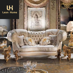 Juego de Sofás Seccionales Clásicos Europeos de Lujo, <span class=keywords><strong>Muebles</strong></span> de Sala de Estar de Madera Maciza y Tela Antiguos, Diseño Tallado Elegante de Turquía - Product Image 1