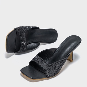 Sandalias de Tacón Alto con Punta Cuadrada y Pedrería, Estilo Europeo y Americano, Diseño Romano - Product Image 1