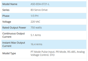 ASD-B3A-0721-L Variador de Frecuencia de 750W, 230V, 1/3 Fases, STO, Modo MODBUS PR para Automatización Industrial - Product Image 2
