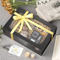Grande boîte cadeau noire avec fenêtre pour cadeaux, couvercles magnétiques, pliable, pour boîte de demande en mariage pour les demoiselles d'honneur, contient une carte, un ruban