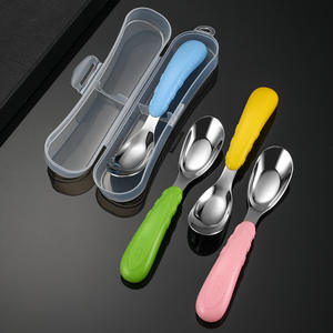 Cuchara para bebé de acero inoxidable Soo1A 316 con mango de plástico de color sólido para alimentación infantil, juego de cucharas de entrenamiento - Product Image 1