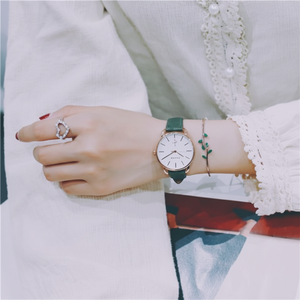 Reloj y pulsera de cuero caqui Conjunto de joyería de moda de 2 piezas Reloj de pulsera en capas mamaria - Product Image 1