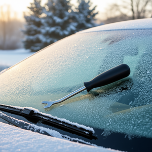Grattoir à glace avec manche noir et crochet métallique pour déneiger le pare-brise de voiture - Product Image 3