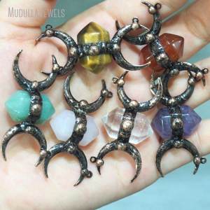 PM49427 ювелирные изделия из пайки натуральный драгоценный камень розовый кварц прозрачный кристалл тигровый глаз зеленый авантюрин Тройная богиня луны Кулон - Product Image 2