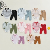 Setelan Baju & Celana Ribbed Mewah Guai untuk Bayi Perempuan dengan Lengan Panjang Henley untuk Pemakaian Sehari-hari & Bersantai