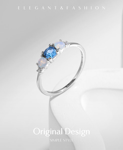Three Stone <b>Opal</b> <b>Ring</b> 925 Sterling <b>Silver</b> Prong Setting Round Brilliant Cut Diamond Women's Classic Engagement <b>Ring</b> - Product Image 4