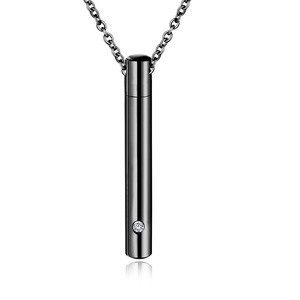 Perhiasan besi tahan karat trendi zirkon minyak esensial parfum kalung silinder abu liontin guci untuk Pet Memorial untuk hadiah - Product Image 2