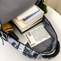 Sac à dos tendance en cuir synthétique microfibre imprimé style graffiti, grande capacité, fermeture éclair, bretelles incurvées