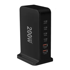 새로운 200W Gan 멀티 포트 충전 스테이션 USB C 6 포트 데스크탑 충전기 범용 전원 어댑터 고속 충전기 아이폰 15 14 13