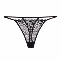 String sexy en micro-mesh de coton à motif floral 2024, culotte transparente en dentelle avec nœud décoratif, respirante et séchage rapide
