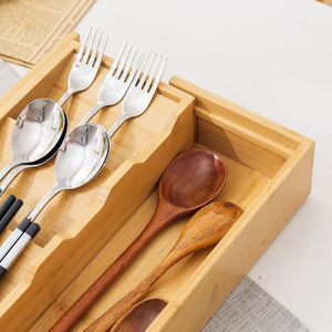Wooden Knife Fork Chopsticks <b>Storage</b> <b>Box</b> Expandable Drawer Organizer <b>Kitchen</b> Utensil Tray Rectangular Shape - Product Image 3